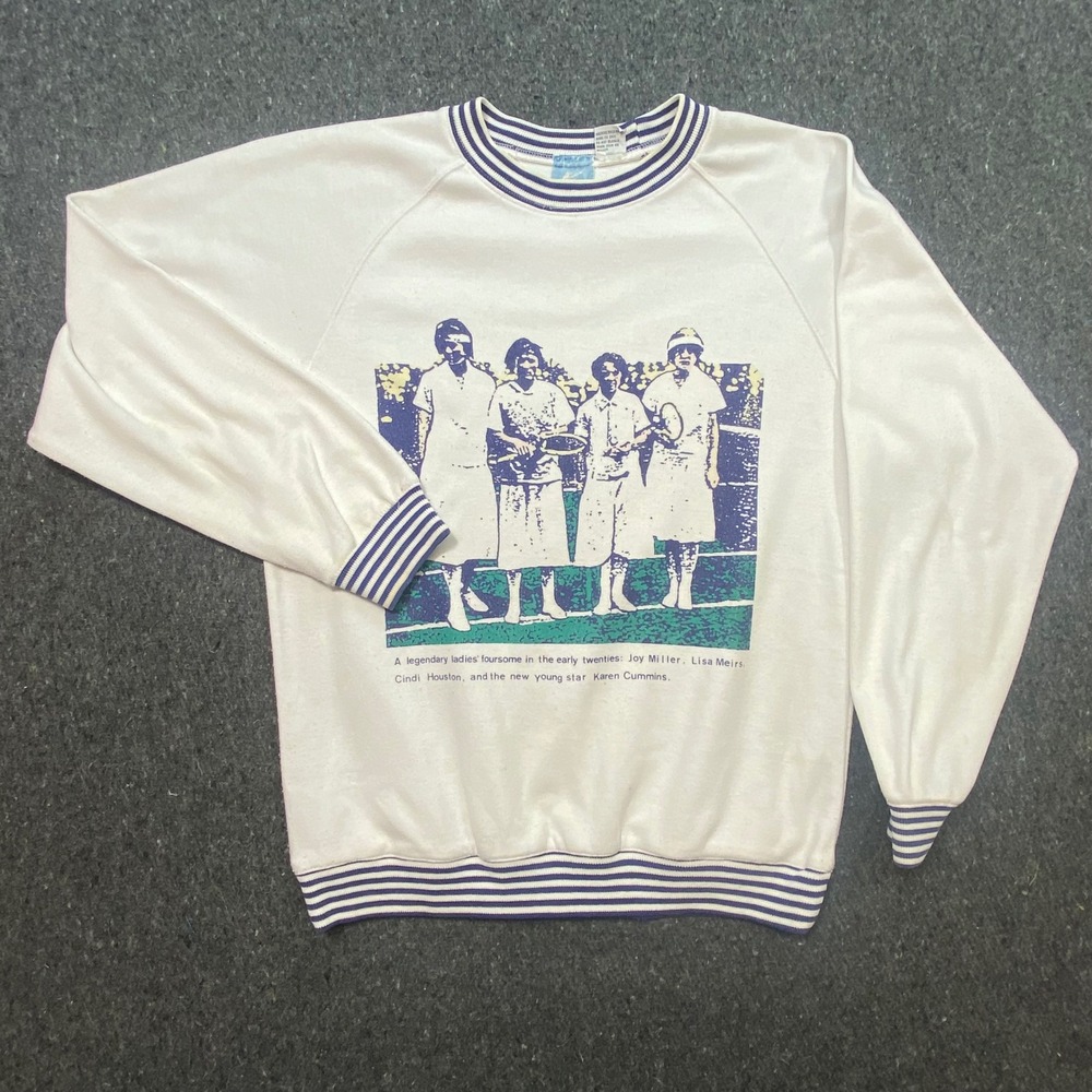 Fred Perry Sweatshirt M Womens White Vintage Tennis Graphic Striped Trim Raglan